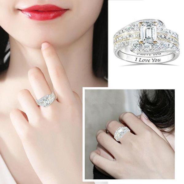 

wedding rings 3pcs / set luxury square cut zircon crystal for women female jewelry y1i3, Slivery;golden