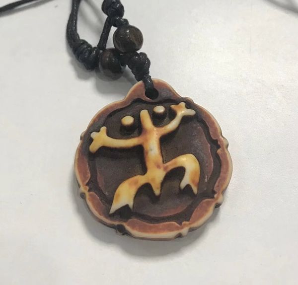 

12 pcs vintage necklace biker pendant taino coqui frog cemi sun kokopelli carved wax rope, Silver