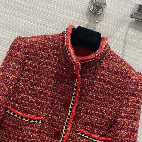 

women's wool & blends luxury 4 pocket tweed coats for women 3d cut stand collar long sleeve slim red jackets lady winter 2021, Black