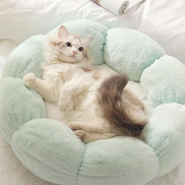 

1pc plush cat bed non-slip warm flower shape puppy sleeping nest pet for dog supplies beds & furniture