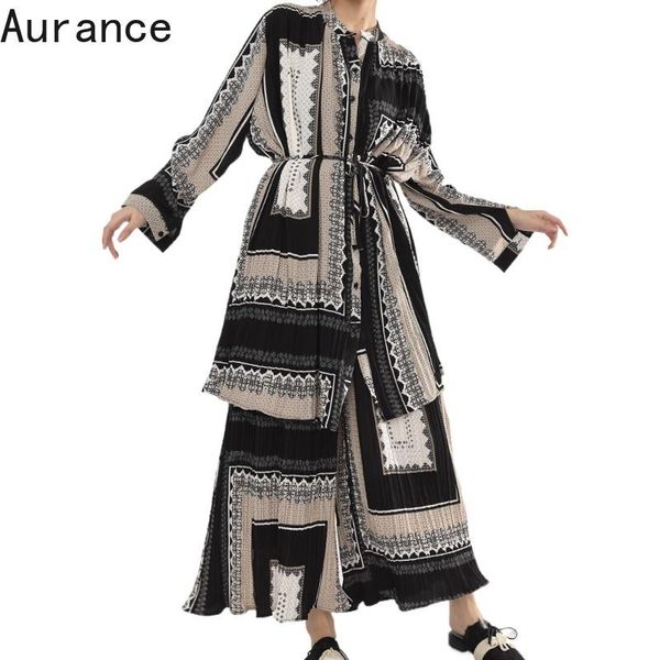 

[aurance ] women big size wide leg pants pleated two piece suit stand collar long sleeve fashion tide spring autumn 2021 women's, White