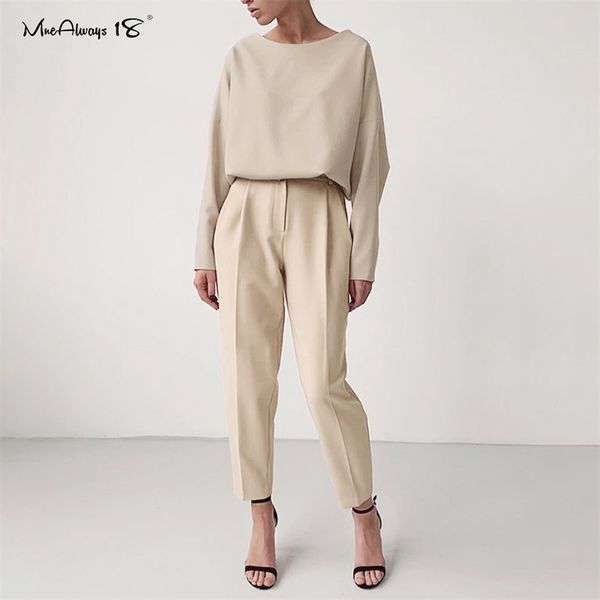 Mnealways18 Pantaloni vintage con cerniera kaki Pantaloni da ufficio a vita alta da donna Pantaloni da lavoro marroni da donna Autunno lungo 211118