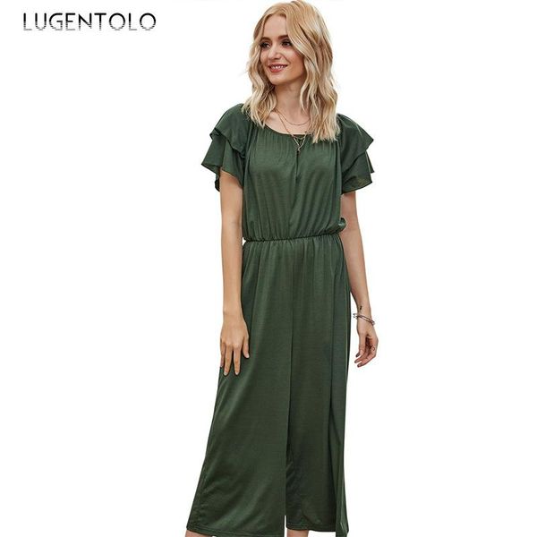 

women's jumpsuits & rompers lugentolo summer women jumpsuit chest wrap slash neck casual solid ruffles high waist simple lady, Black;white