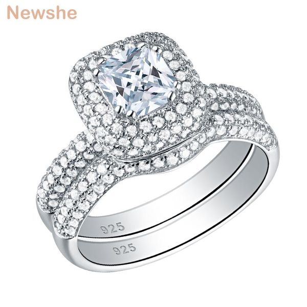 

cluster rings she solid 925 sterling silver wedding for women 2.9 ct cushion cut cz engagement ring bridal set, Golden;silver