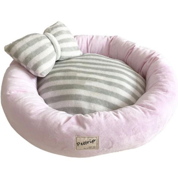 

pet dog bed mats round puppy pads winter warm flannel soft lounger sofa for kitten cat litter nest kennel with pillow kennels & pens