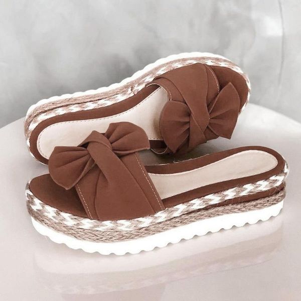 

sandals 40# 2021 slippers women terlik woman slip on bow flat linen summer sliders espadrille shoes chanclas de mujer, Black