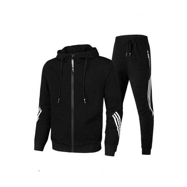 

men's hoodies & sweatshirts autumn and winter zipper hooded suit + two-piece casual fitness pants gym sportswear, Black