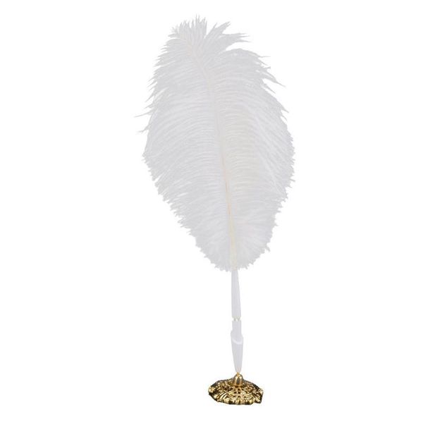 

party favor long feather quill wedding reception guest pen with metal stand