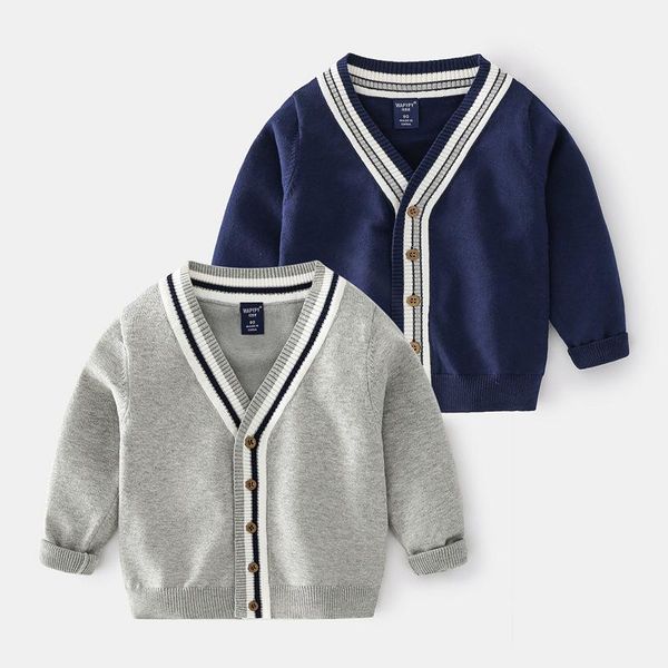 

jackets boys sweater 2021 spring and autumn children's v-neck cardigan baby fashion casual top, Blue;gray