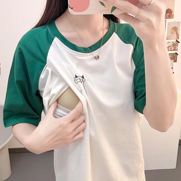 

women's t-shirt pregnant women breastfeeding dress, short sleeves fashion simple mother, White