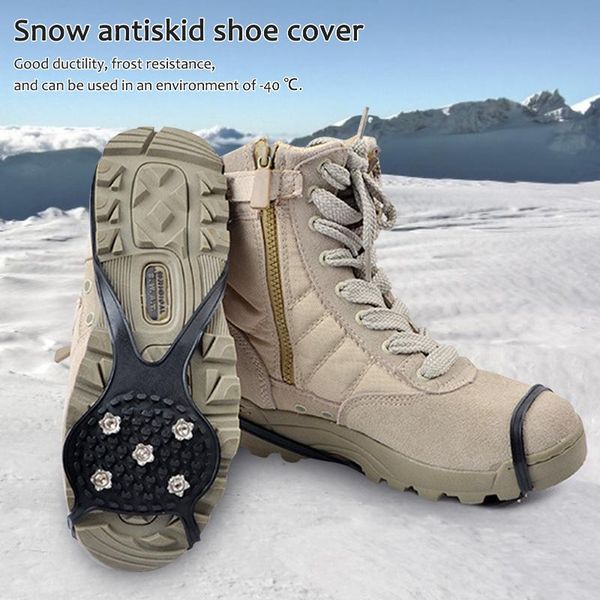 

cords, slings and webbing 5-tooth non-slip snow cleats shoes boots cover step ice spikes grips crampons for hiking helps reduce the risk out