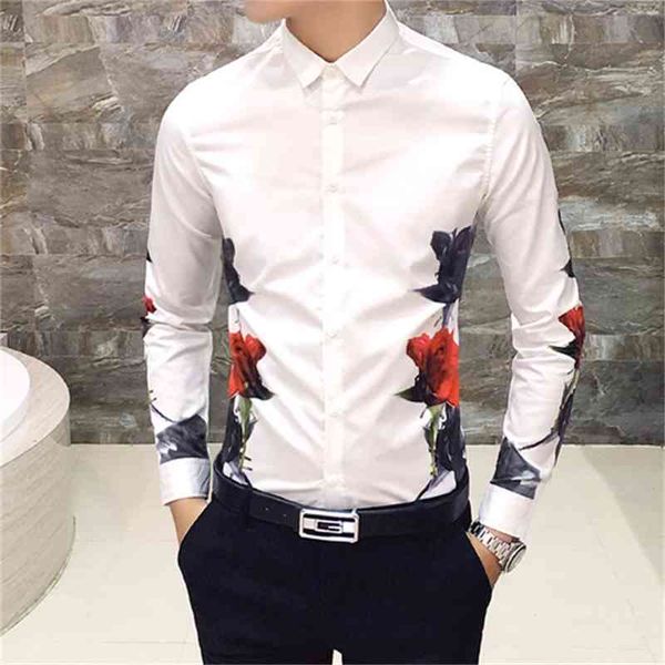 

men printed shirt long sleeve 2019 new casual shirt dress slim fashion camisa masculina mens floral, White;black