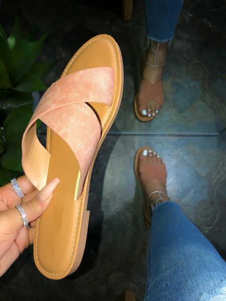 

slippers summer 2021 women flat fashion wild roman style women's outdoor beach plus size 37-41, Black