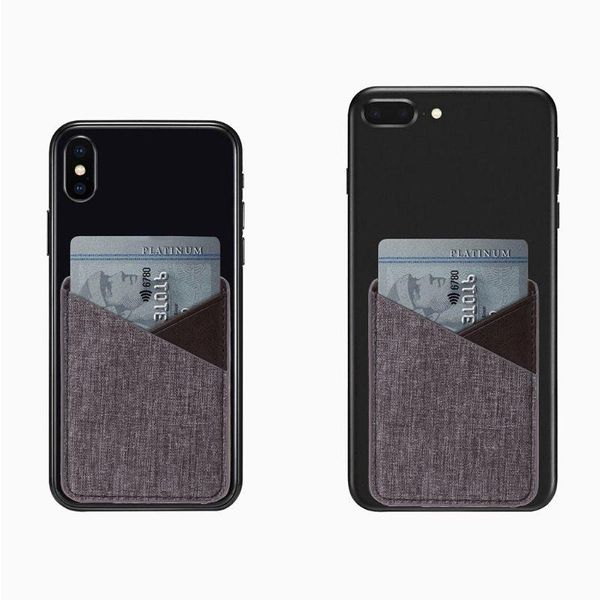 

card holders slim canvas mobile phone wallet credit id holder adhesive pocket sticker, Brown;gray