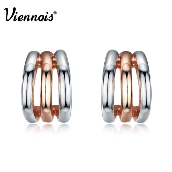 

viennois silver color & rose gold metallic stud earrings for women triple layers semicircle small earring trendy jewelry, Golden;silver