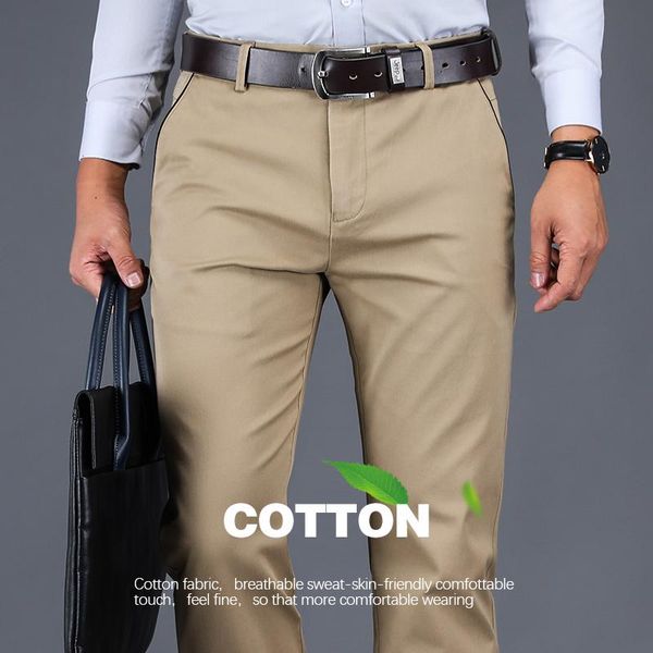 

men's pants 4 colors 98% cotton casual men 2021 classic style straight loose high waist elastic trousers male brand clothes, Black