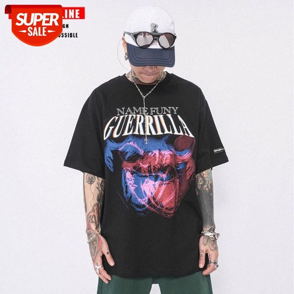 

streetwear men tide brand hip-hop personality graffiti printing short-sleeved t-shirt male street oversize casual couple half-sleeved #kr7r, White;black