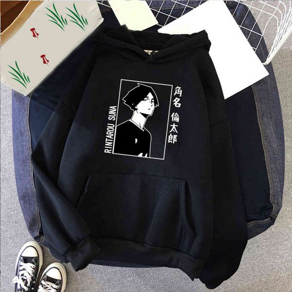 

suna rintaro haikyuu japan anime hoodies harajuku cartoon print clothes fashion volleyball junior winter casual sweatshirt y1109, Black