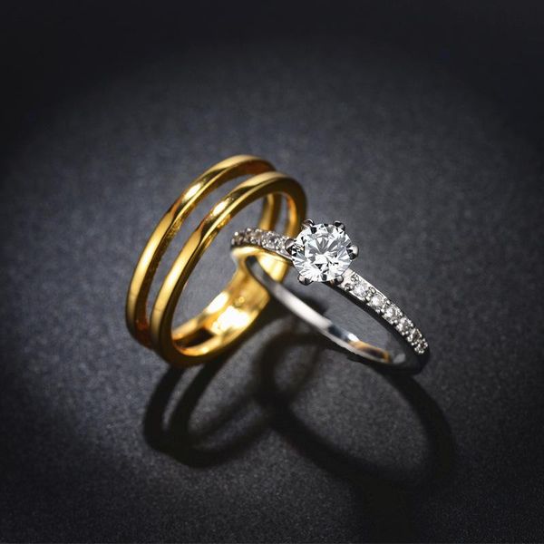 

wedding rings 2pcs ring/set fashion ring set cubic zirconia charm lovers finger for women engagement party statement jewelry, Slivery;golden