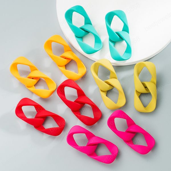 

temperament macarone color twisted dangle earrings elegant geometric statement drop earrimhs girls party ear jewelry, Silver