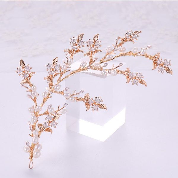 

hair clips & barrettes bride handmade pearl crystal hairband fashion romantic alloy rhinestone leaf headband accessories for women wedding j, Golden;silver