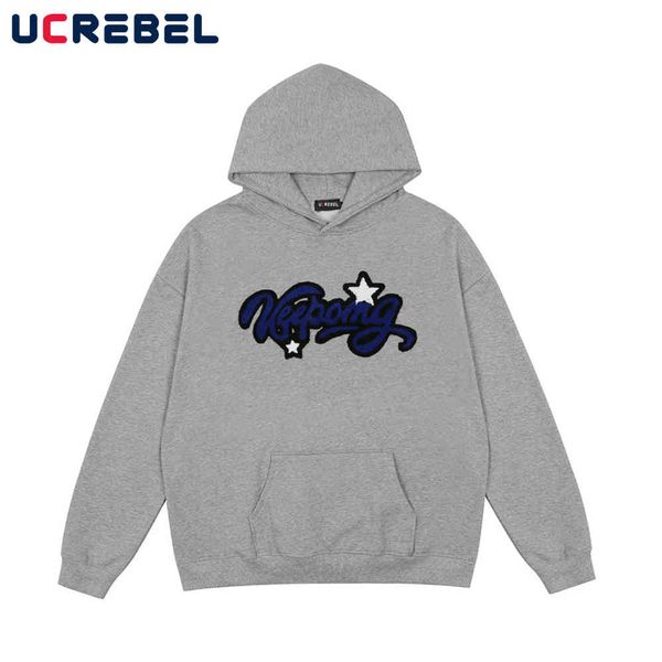 

letter embroidery sweatshirts mens autumn casual hoodi streetwear simple long sve pullover men, Black