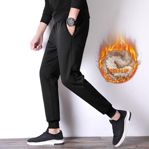 

warm thick pants cashmere trousers for menmen's winter classic brand sweatpants super fleece male long outdoors men men's, Black