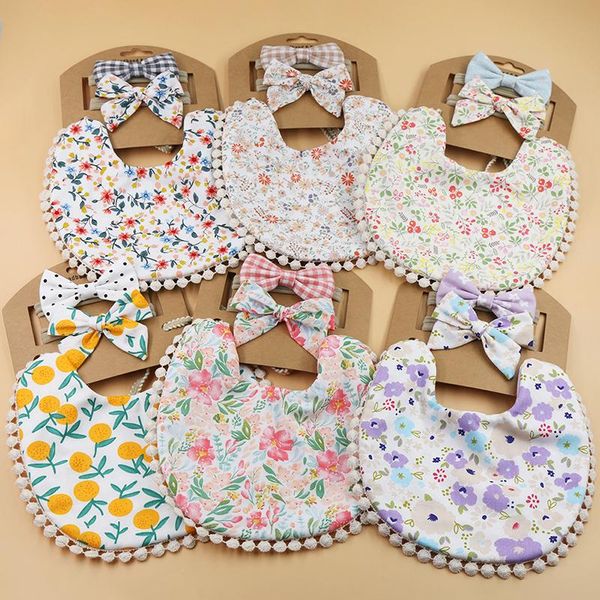 

bibs & burp cloths 3pc infant baby girl boy bib kid toddler dinner feeding tassel double-deck cotton linen saliva towel headwear hair