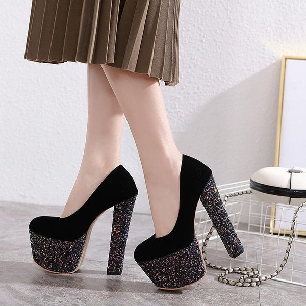 

dress shoes nightclub waterproof platform 17cm super high heel single catwalk night show stiletto, Black