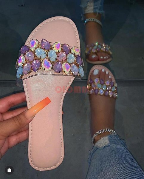

women shoes sandals open toe flat slippers summer rhinestone outdoor fashion plus size 42, Black