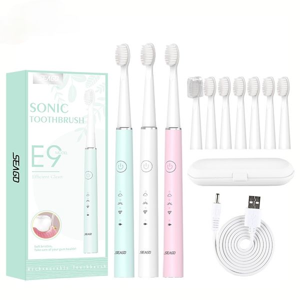 

seago sonic electric toothbrush usb rechargeable travel waterproof tooth brush buy 1 get 1 5 mode replacement heads gift