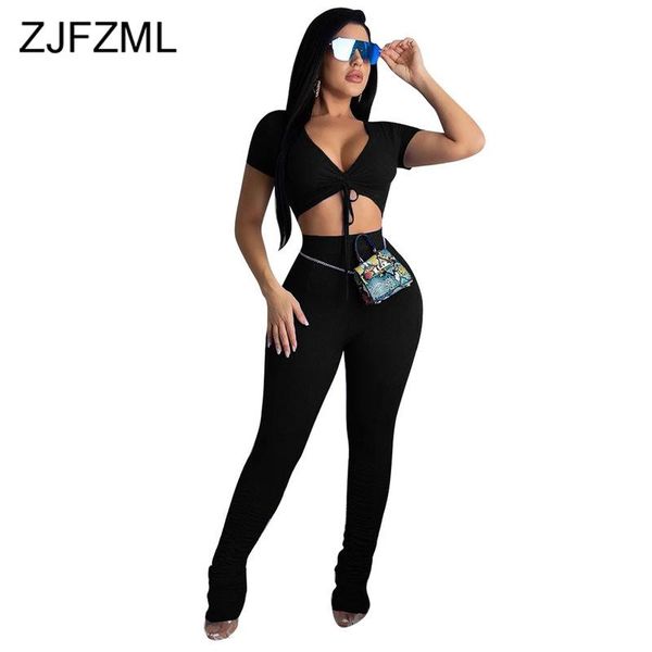 

plus size 2 piece matching sets women festival clothing deep v neck short sleeve crop and pleated pants summer outfits women's trac, Gray
