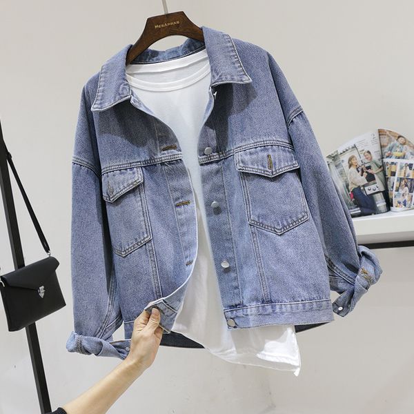 

jacket korean oversized loose denim women harajuku outerwear 202 spring vintage pocket batwing sleeve jeans jacket coat female, Black;brown