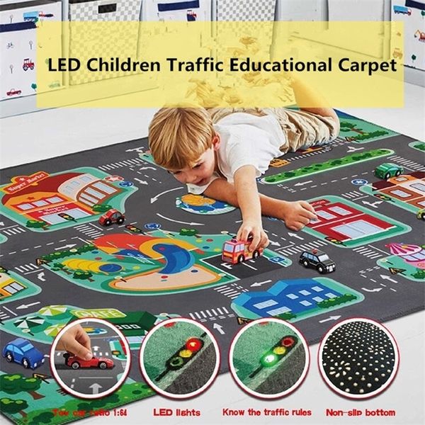 LED Baby Spielmatte Kinder Spielmatte Urban Road Rutschfester Teppich Wohnzimmer Matte Kinderteppich Dunkel im Licht Spielzeug Pad 210320