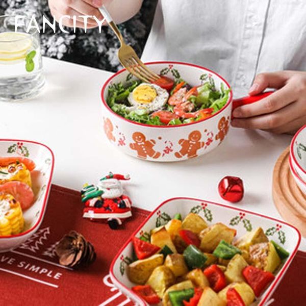 

christmas gingerbread man cheese baked rice baking tray oven household creative ceramic tableware net red handle plate dishes & plates