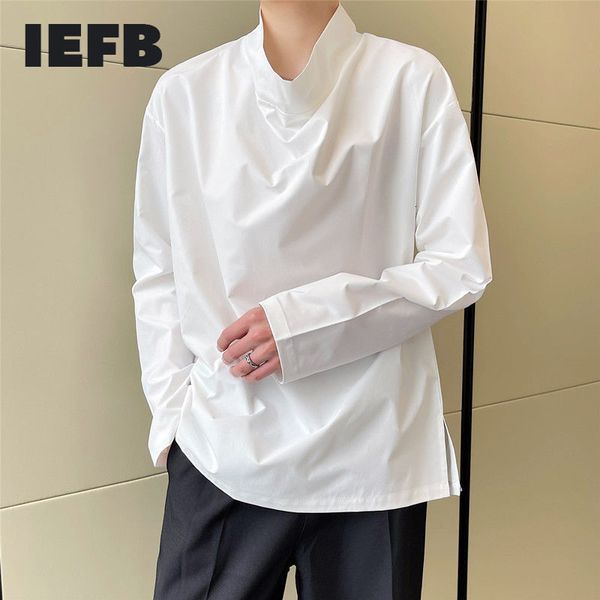 

iefb cool men's tee white niche design big stand neck spring long sleeve loose black t-shirt fashion 9y6740 210524, White;black