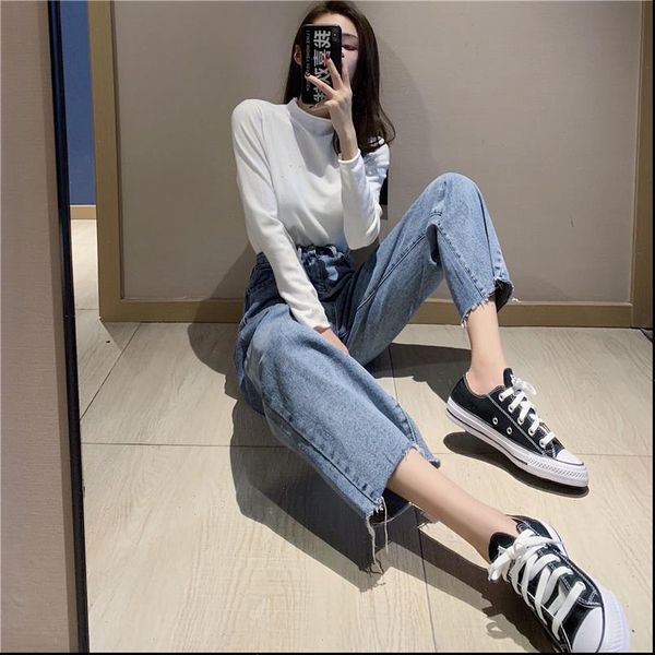 

women jeans high waist mom denim wide leg blue loose trousers full length boyfriend mujer pants