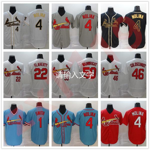 

20 21 cardinal 4 yadier molina 46 paul goldschmidt 1 ozzie smith 50 adam wainwright red white grey blue jerseys, Blue;black
