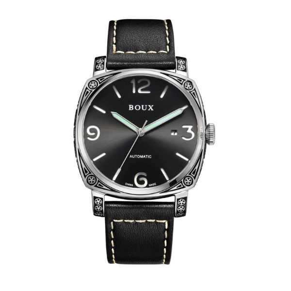 

wristwatches boux fashion seagull automatic mechanical men's watch luminous calendar waterproof men engraved leather reloj hombre, Slivery;brown
