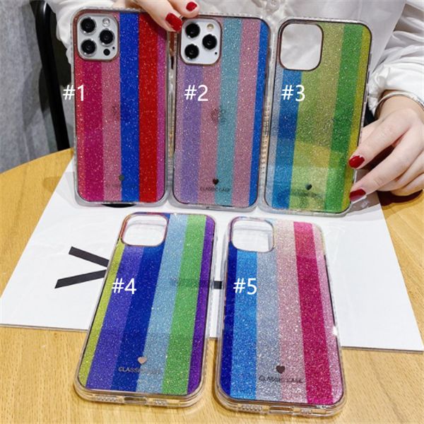 

glitter watercolor cell phone case for iphone 12 11 mini pro max xs xr 7 8 plus se 2 rainbow tpu back cover shell