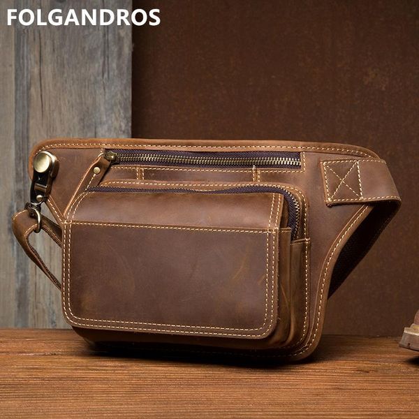 

men's crazy horse leather handmade waist packs genuine bags brand vintage business shoulder chest bag