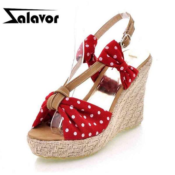 

women high heel shoes open toe sandals bowknot buckle polka dot sweety for party footwear size 34-39, Black