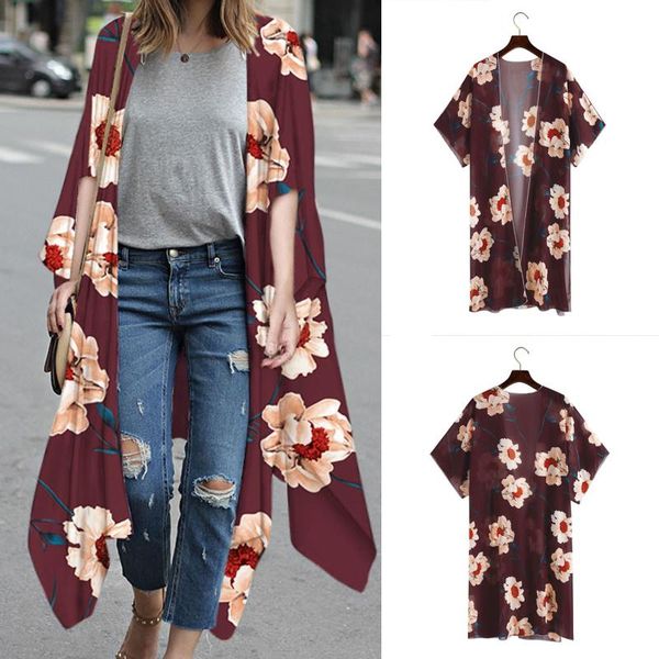 

women's swimwear summer fashion women floral kimono swim cover-ups female beach boho cardigan bathing bikini cover up outfits 3xl, White;black
