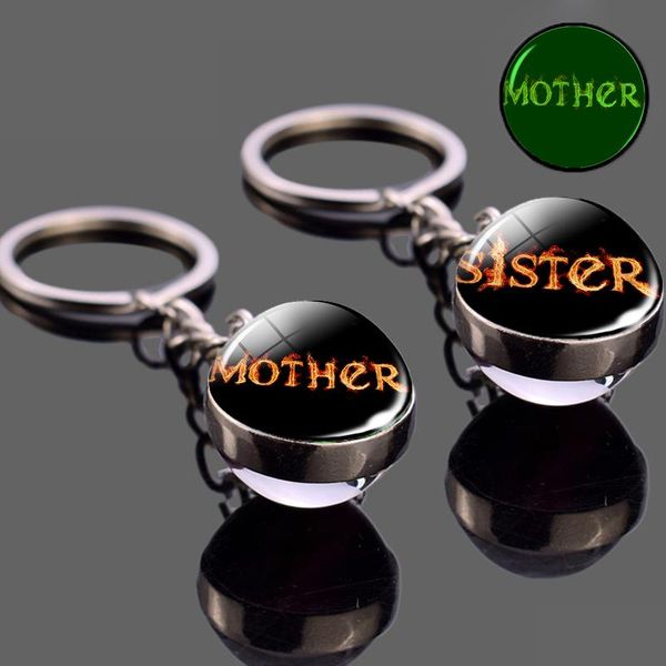 

keychains trendy luminous key chain glow in dark glass ball for women bag men car keyrings cool chinese character gifts, Silver