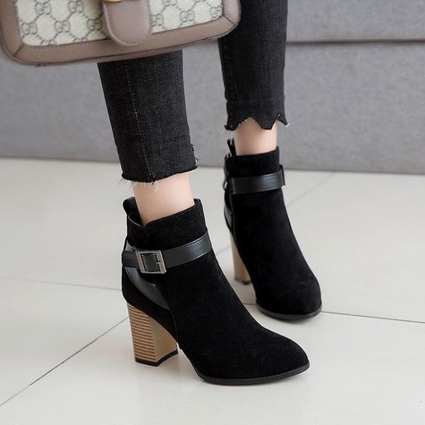 

boots plus size 10 11-1 women shoes ankle for ladies woman winter pure color pointed, Black