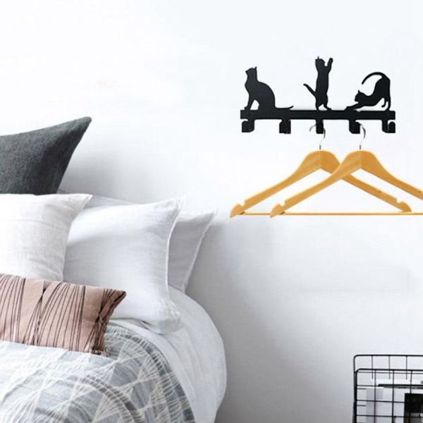 

key holder for wall black cat hooks decorative door bedroom hanger towel rack 2 ways installation & rails
