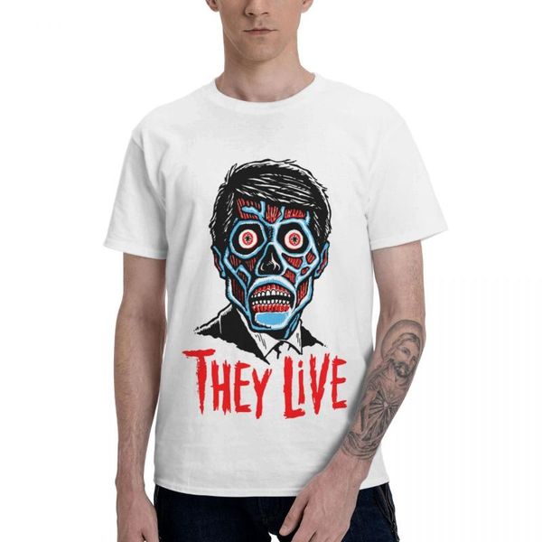 

men's t-shirts they live t shirt pure cotton crewneck short long sleeve oversized tee clothes, White;black