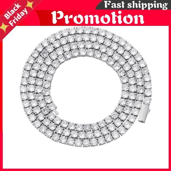 

chains 3mm-6mm spring buckle iced out full cubic zircon 1 row tennis chain necklace gold silver color hop jewelry