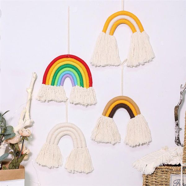 

hand-woven tapestry wall hanging decor cotton macrame tassel for home rainbow decorative objects & figurines