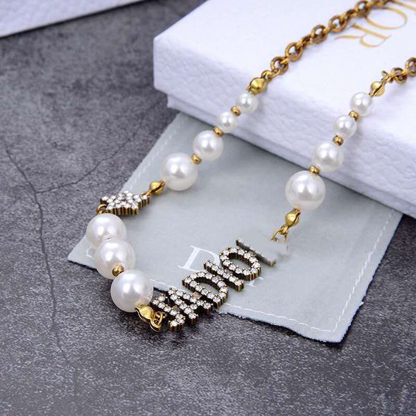 

chains 14k gold necklace for women dijia / dejia letter ja full diamond pearl women's trendy high version clavicle chain, Silver